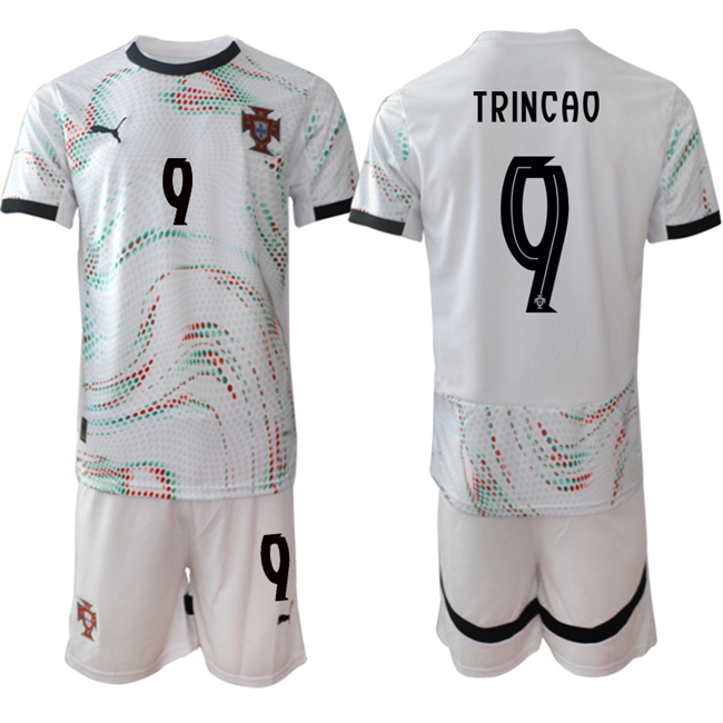 Men's Portugal Team #9 Trincão 2025 White Away Soccer Jersey Suit